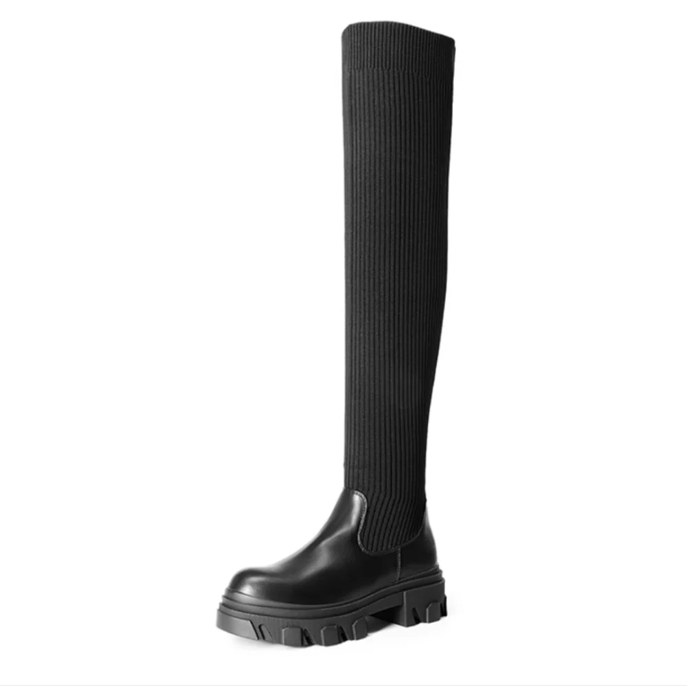 DREAM PAIRS Knitted Lug Sole Over-The-Knee Boots - Picture 5 of 12